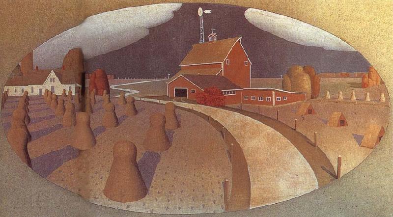 Grant Wood Farm View France oil painting art